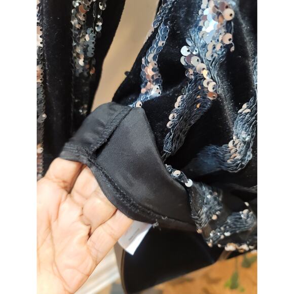 Missguided Petite Sequin Mini Dress US2 Black Silver Long Sleeve Party Cocktail - Picture 10 of 12